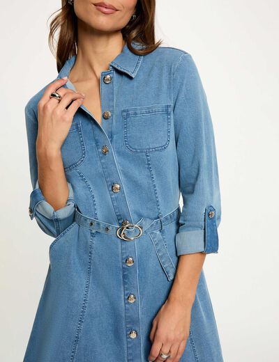 Vestido corto ajustado denim stone mujer