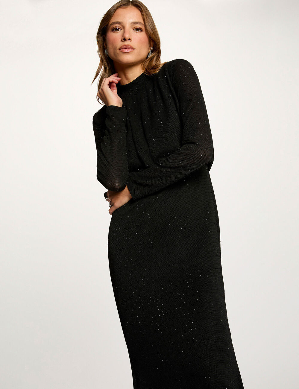 Vestido de punto brillante negro mujer