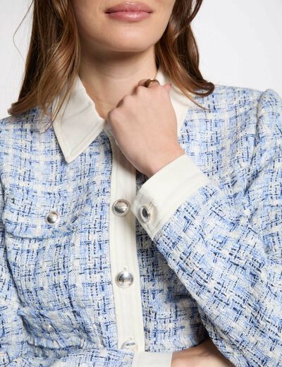 Chaqueta corta tweed multicolor mujer