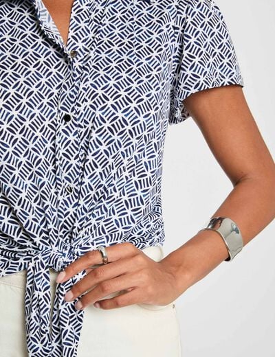 Camisa anudada con cuello abierto blanco mujer