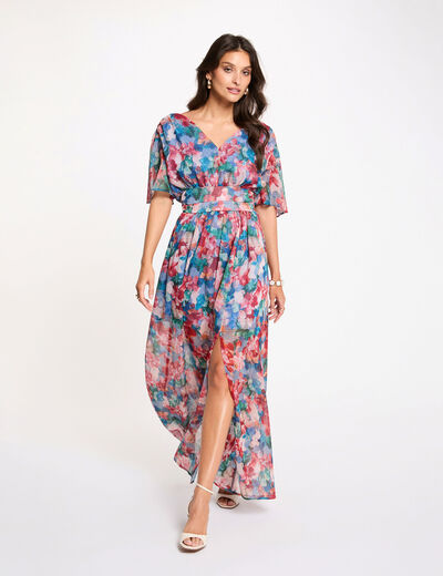 Vestido largo fluido multicolor mujer