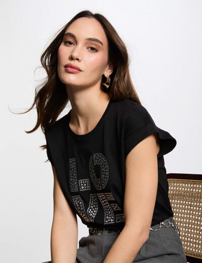 Camiseta con mensaje negro mujer