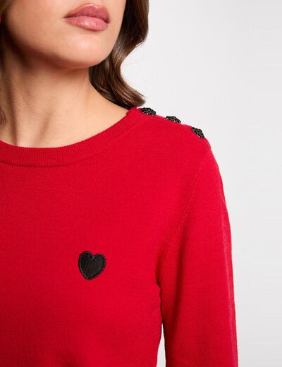 Jersey cuello redondo botones rojo mujer