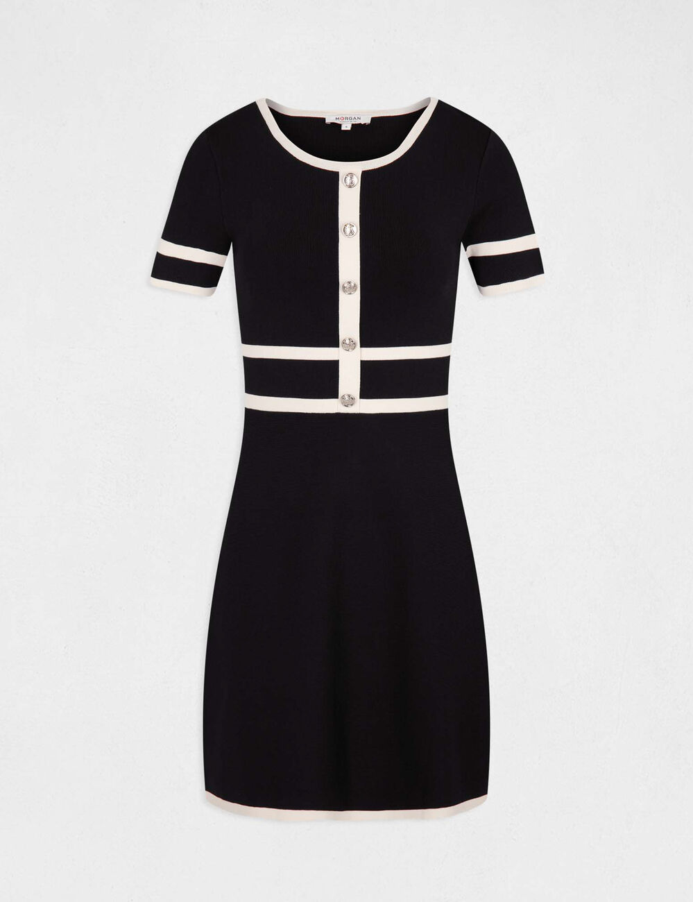Vestido de punto recto con manga corta negro mujer