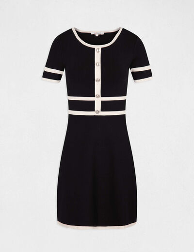 Vestido de punto recto con manga corta negro mujer