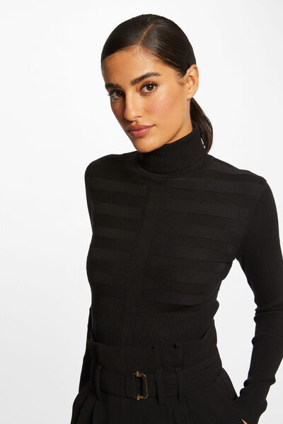 Jersey manga larga cuello de tortuga negro mujer