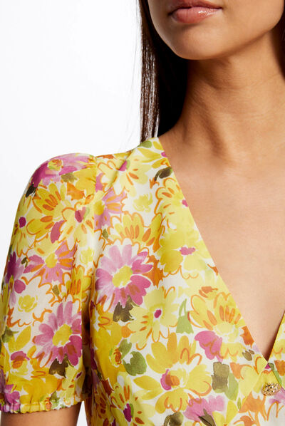 Vestido evasé volantes estampado floral multicolor mujer