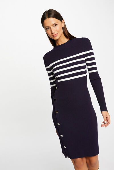 Vestido de punto ajustado con botones marino mujer