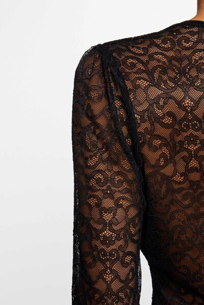 Camiseta manga larga con encaje negro mujer