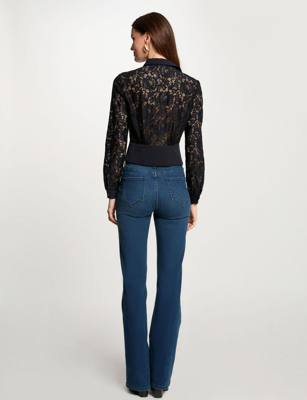 Camisa manga larga azul marino mujer