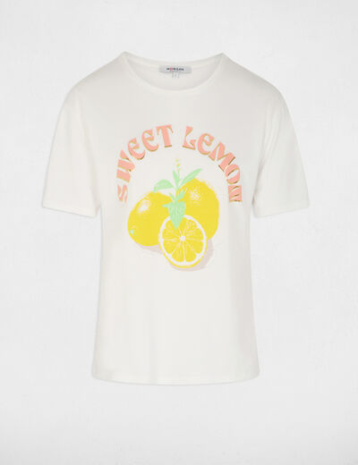 Camiseta estampada cuello redondo blanco mujer