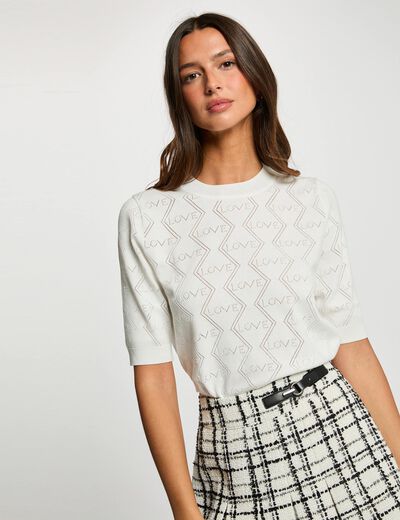 Jersey calado mangas 3/4 blanco mujer