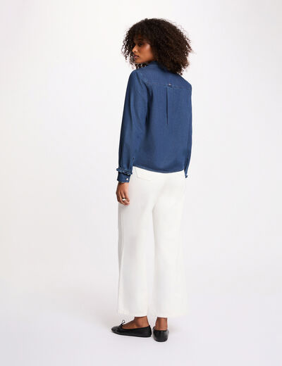 Camisa de cuello alto denim crudo mujer