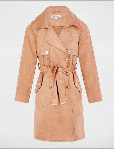 Gabardina larga de antelina marron clair mujer
