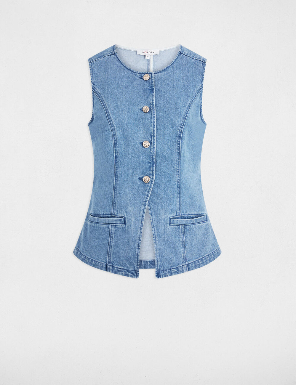 C&aacute;rdigan vaquero sin mangas denim doble stone mujer