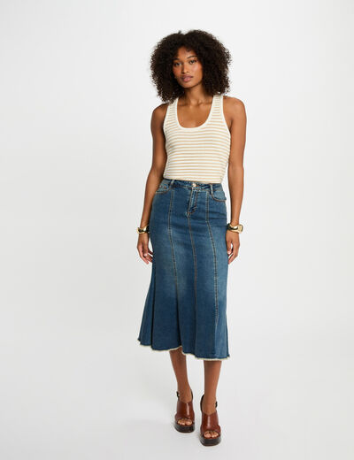 Falda vaquero midi ajustada denim stone mujer
