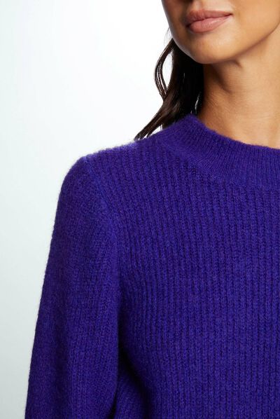 Jersey manga larga con cuello alto azul medio mujer