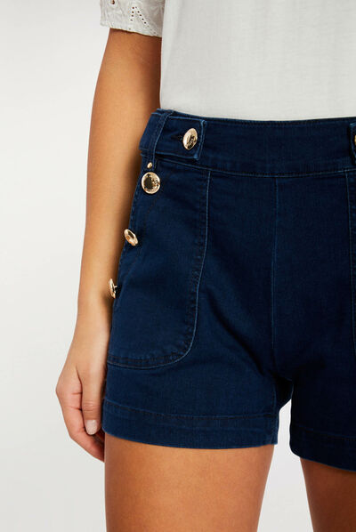 Short con botones vaquero en bruto mujer