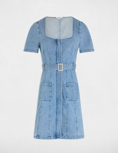 Vestido de vaquero corto recto denim doble stone mujer