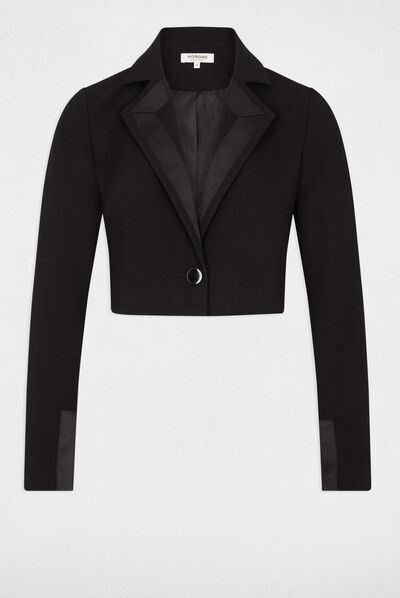 Americana de esmoquin cuello de satén negro mujer