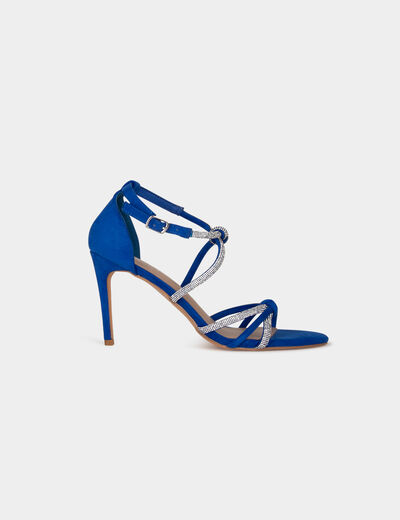 Sandalias de tacón con pulseras strass azul mujer