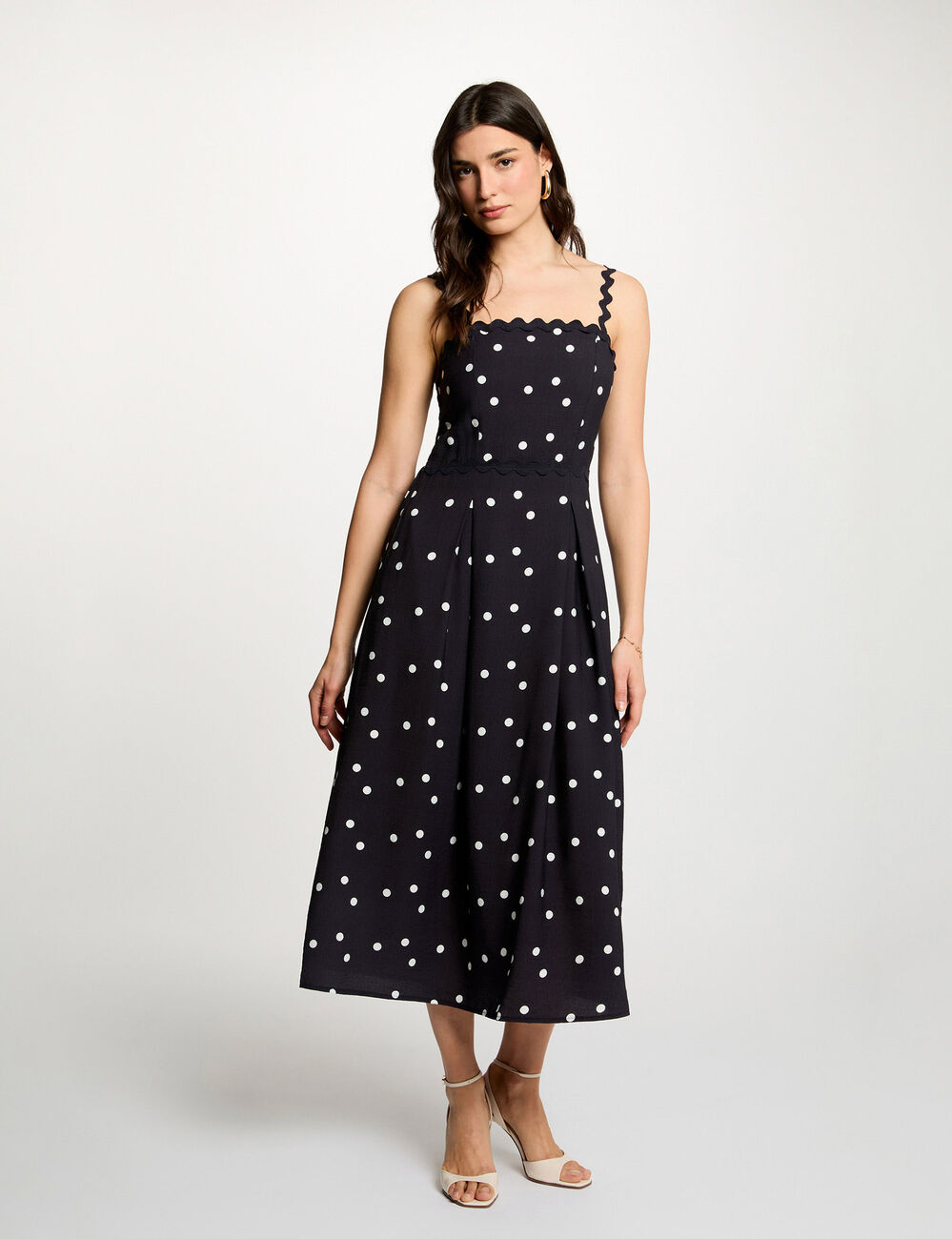 Vestido midi de lunares azul marino mujer