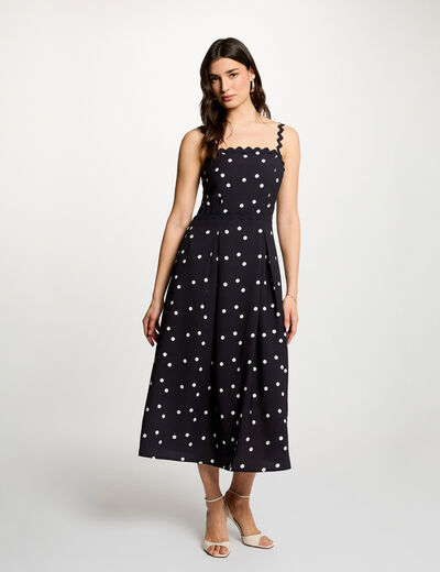 Vestido midi de lunares azul marino mujer