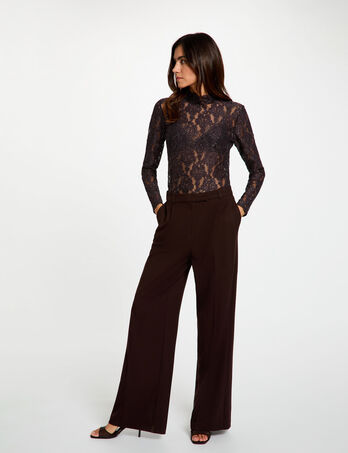Pantal&oacute;n ancho de tiro alto marr&oacute;n oscuro mujer