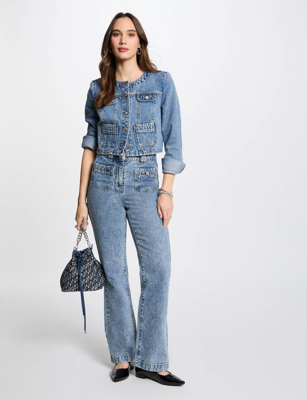 Chaqueta vaquero corta denim doble stone mujer