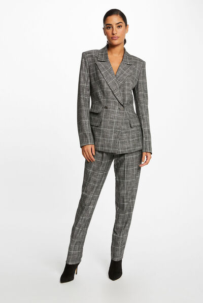 Pantalón city paperbag de cuadros gris mujer