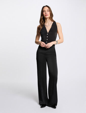 Pantalón pernera ancha holgado negro mujer