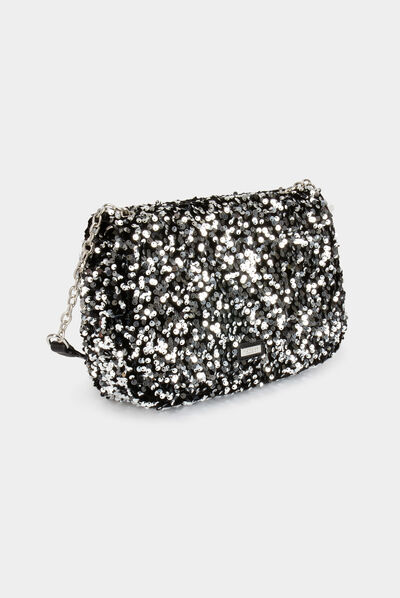 Bolso cartera de mano con lentejuelas plateado mujer