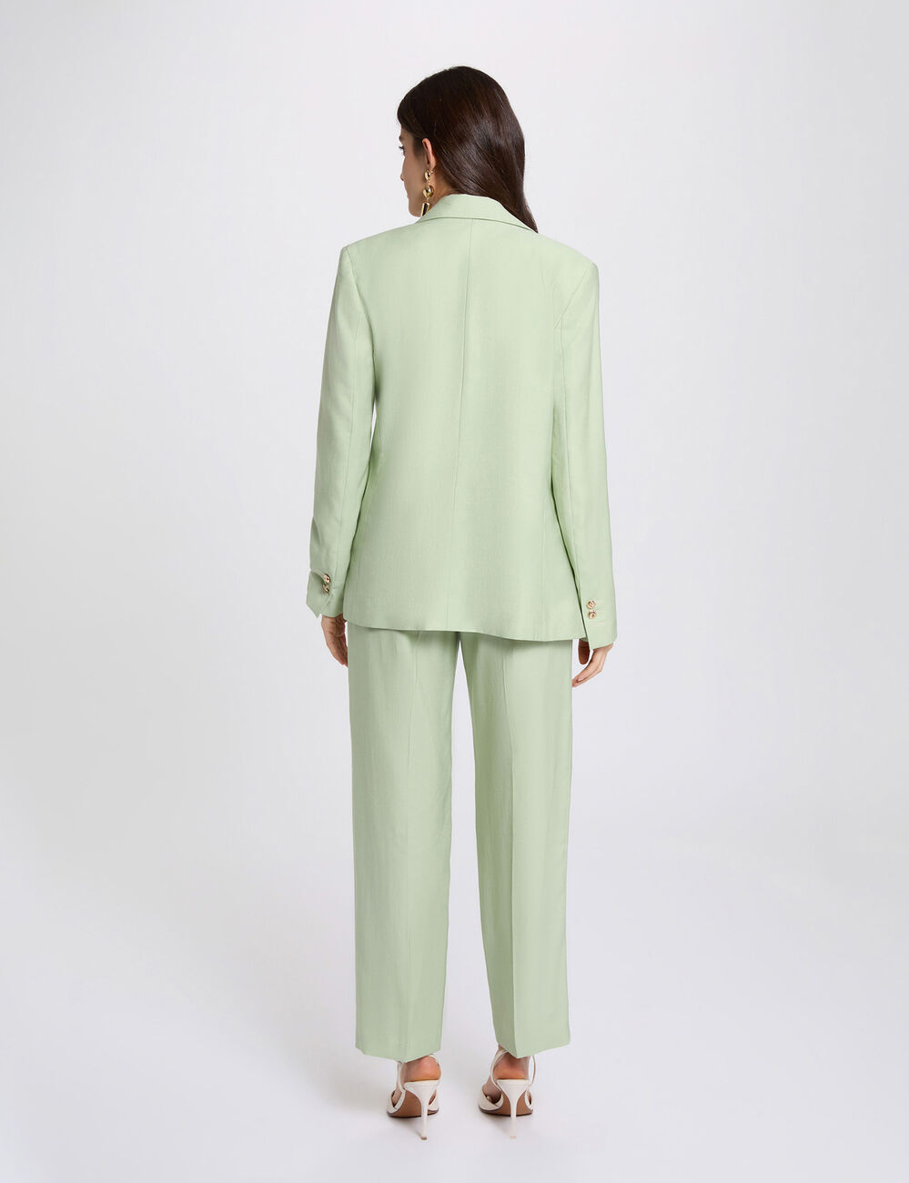 Chaqueta entallada con cuello sastre verde pastel mujer