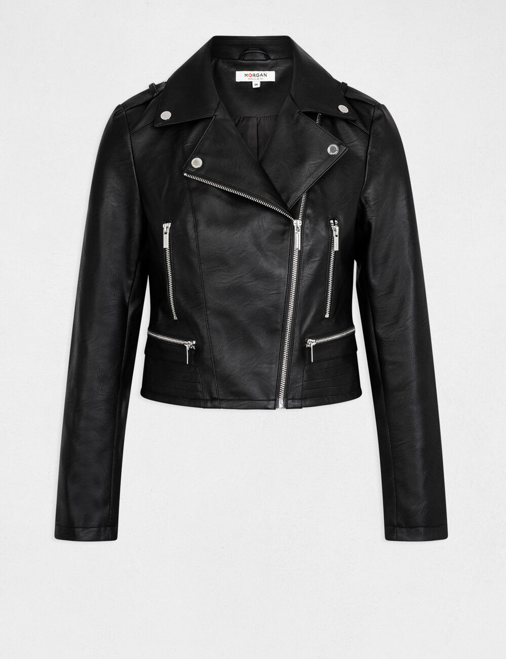 Chaqueta recta con cuello con muescas negro mujer