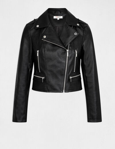 Chaqueta recta con cuello con muescas negro mujer