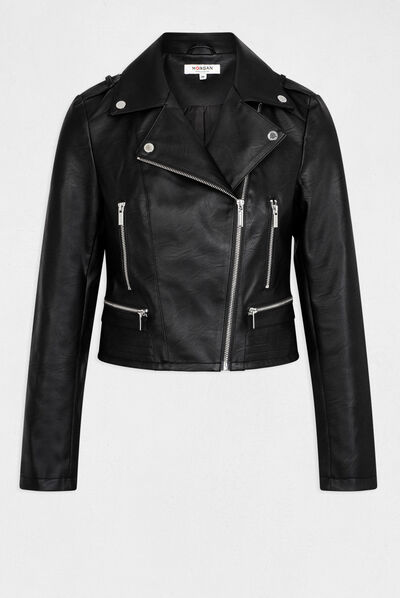Chaqueta recta con cuello con muescas negro mujer