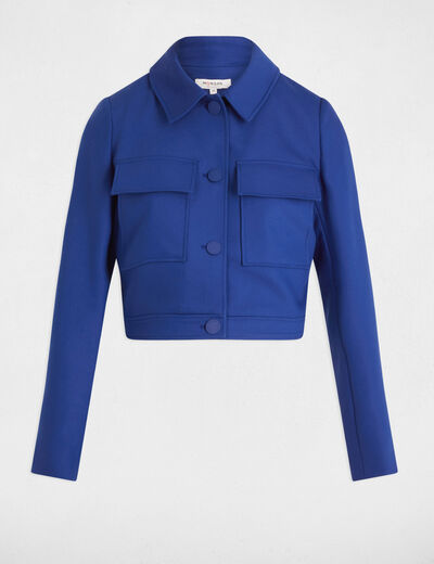 Chaqueta corta abotonada azul eléctrico mujer