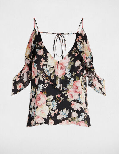Top estampado volantes multicolor mujer