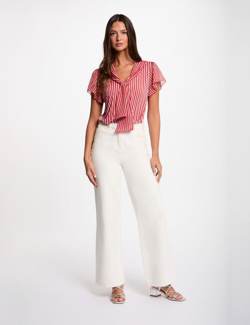 Camiseta con cuello lazada rojo mujer