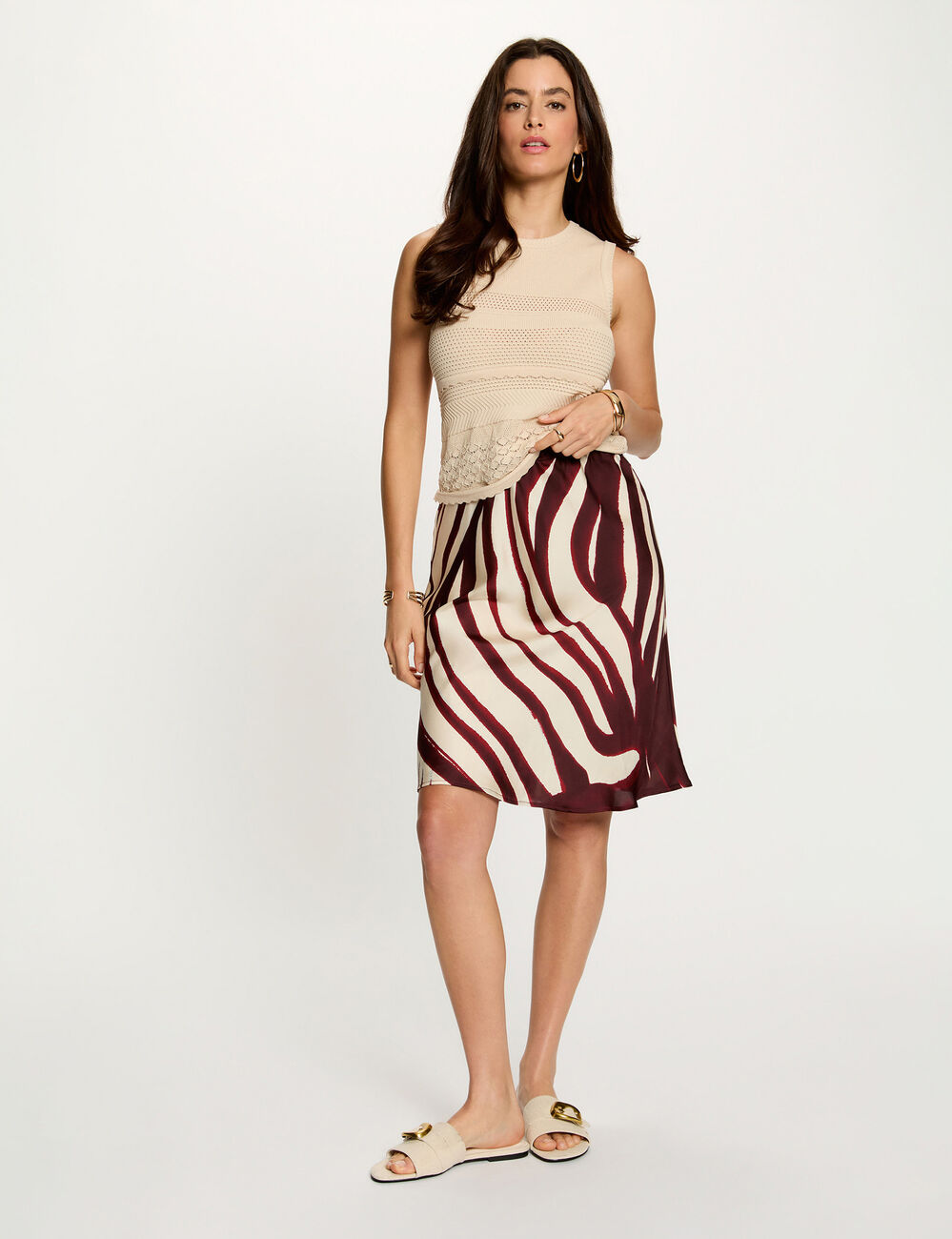 Jersey sin mangas con cuello redondo beige mujer
