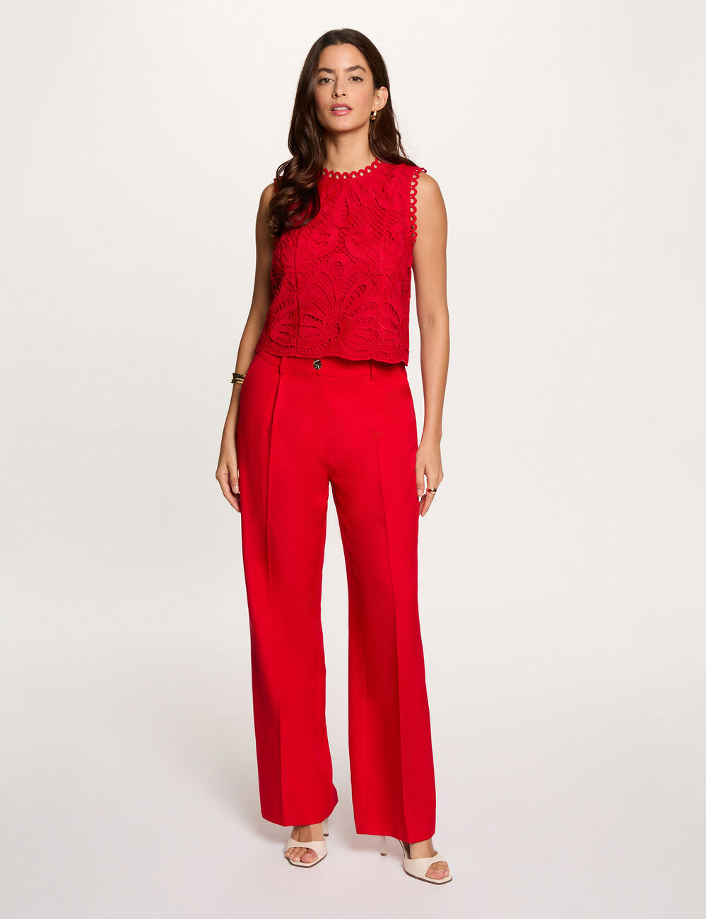 Top de encaje sin mangas rojo mujer