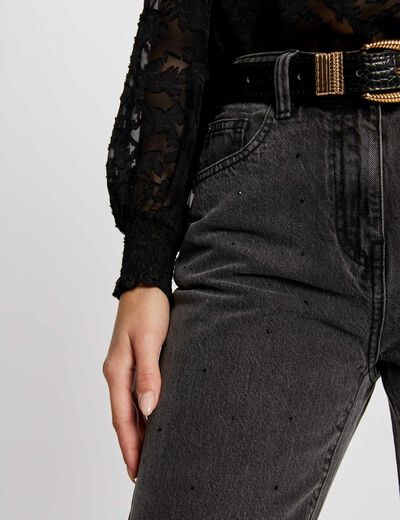 Vaquero recto con strass gris claro mujer