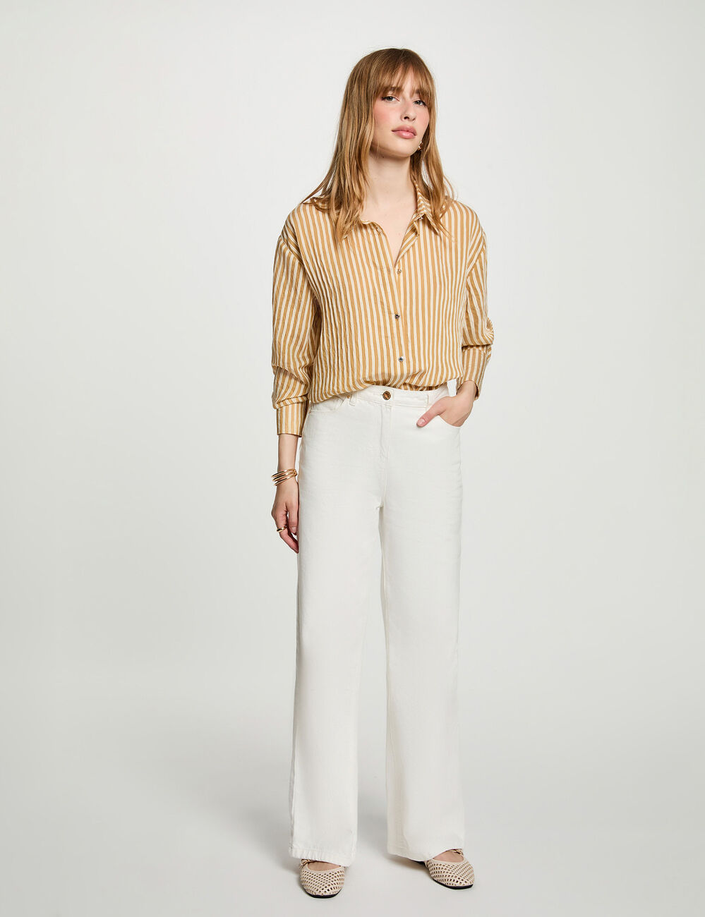 Camisa de rayas con cuello vuelto multicolor mujer