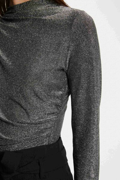 Camiseta manga larga hilos metalizados plateado mujer