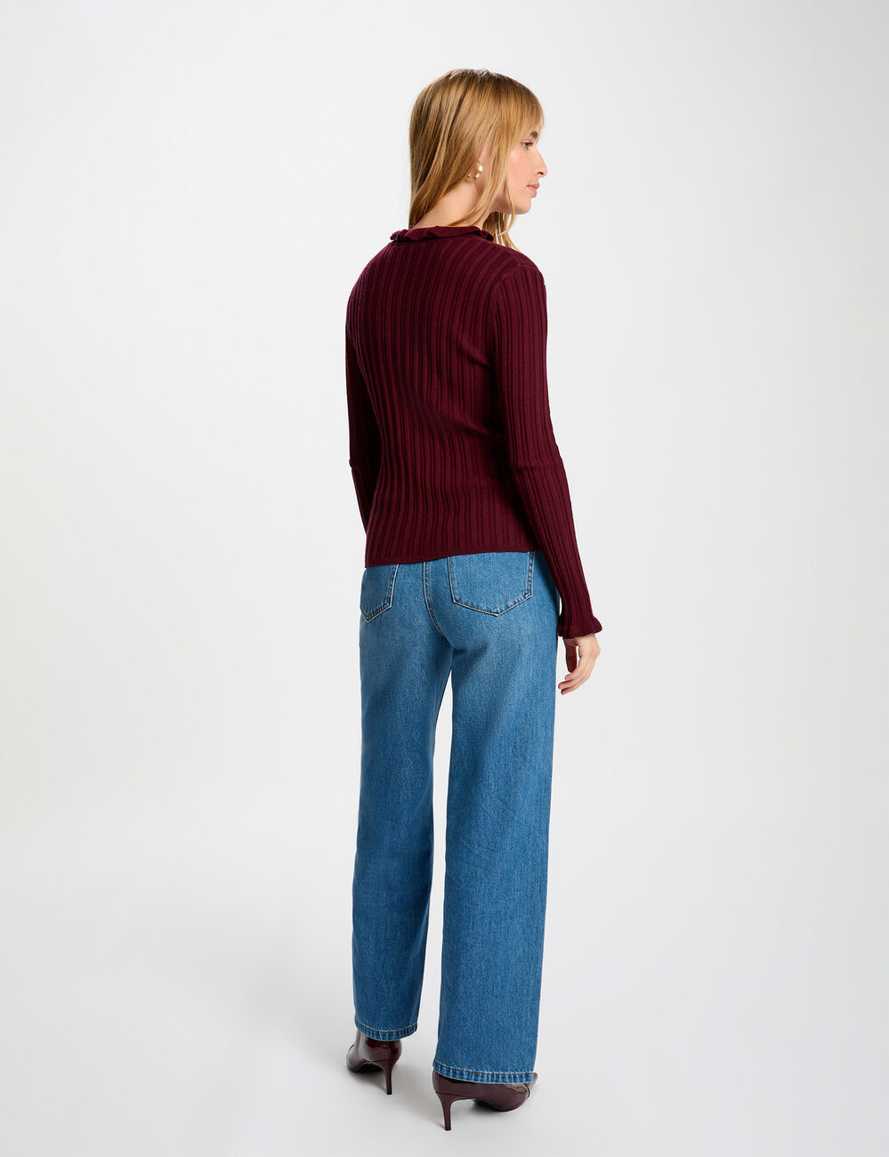 Jersey de cuello alto ajustado ciruela mujer