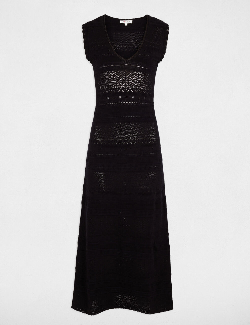 Vestido de punto con volante y cuello v azul marino mujer