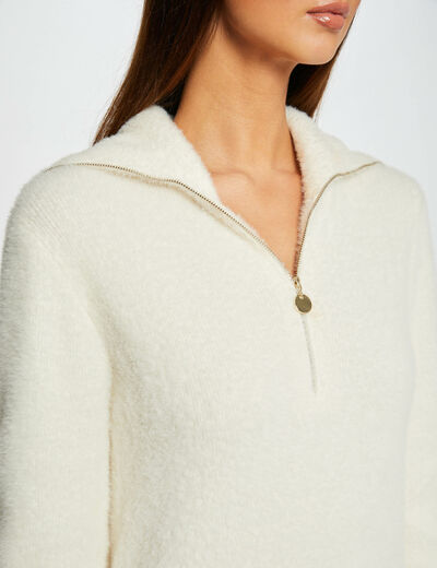Vestido de punto cuello con cremallera marfil mujer
