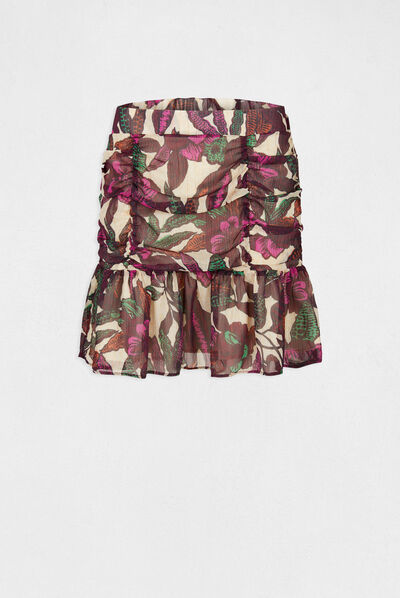 Falda recta con volantes y estampado multicolor mujer