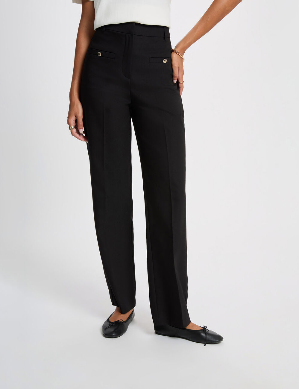 Pantal&oacute;n ancho de tiro alto negro mujer