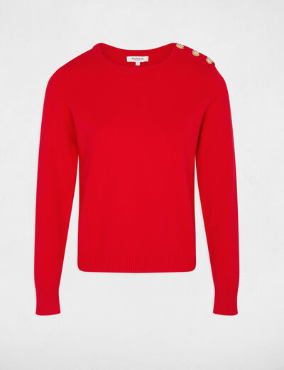 Jersey cuello redondo con botones rojo mujer